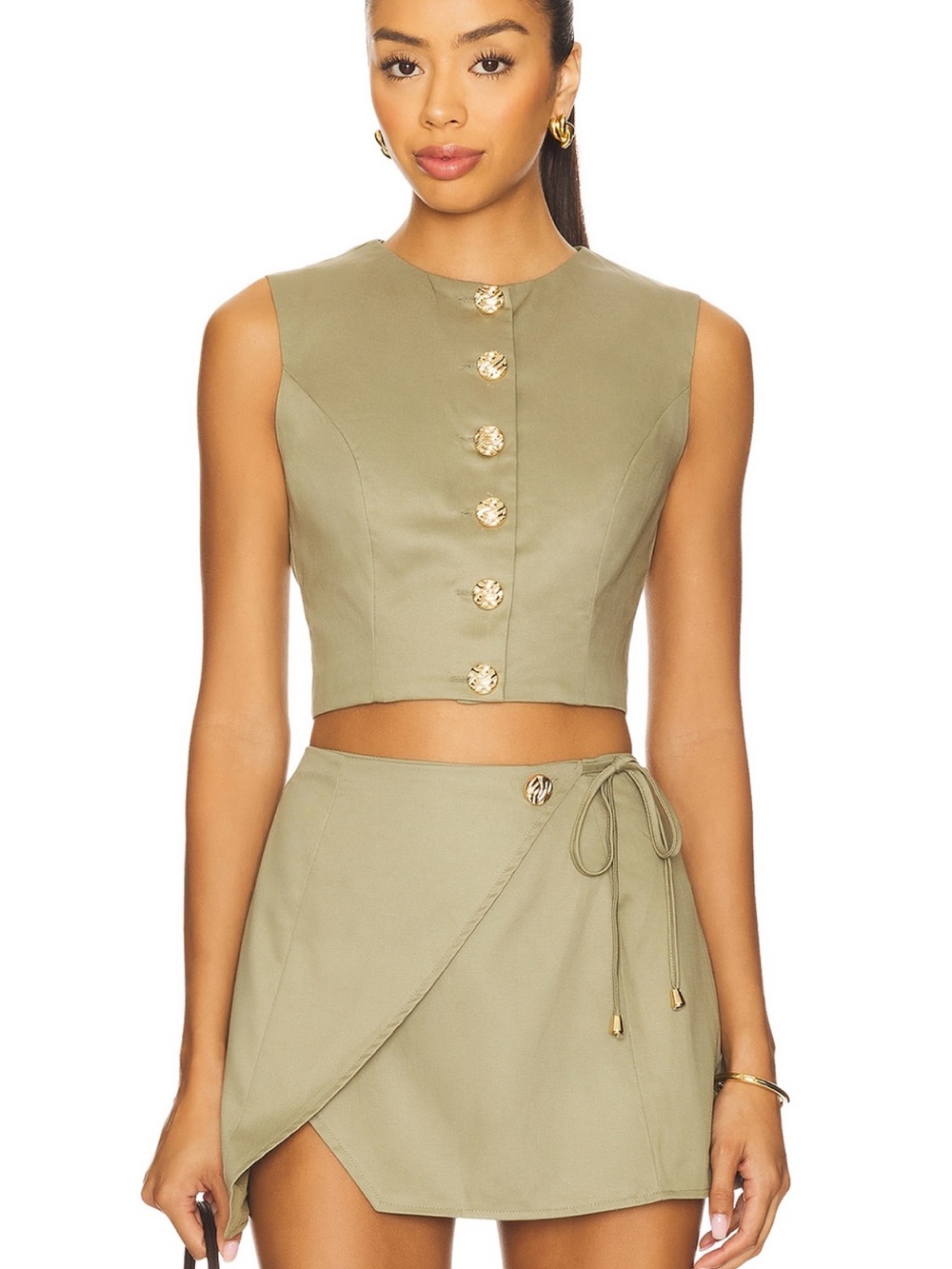 SNDYS x Revolve Emilie Top and Mini Skirt in Khaki